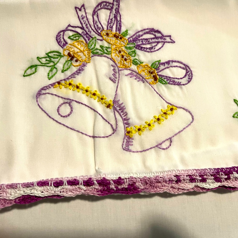 Hand stitched embroidered standard pillow case